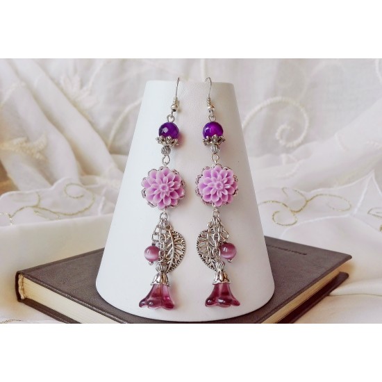 Романтични обици с ахат и розов кварц